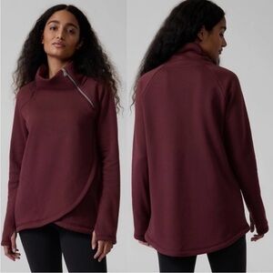 Athleta cozy Karma Asym pullover Small Maroon